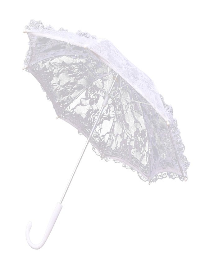 Solnique Mini White Lace Embroidery Parasol for Kids (3-8 years old)- 19.6" Vintage Bridal Umbrella for Wedding Flower Girls, Small Decorative Lace Parasol for Tea Party - Image 1